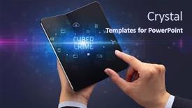  Presentation with cyber crime - Beautiful PPT theme featuring businessman-holding-a-foldable-smartphone backdrop and a wine colored foreground