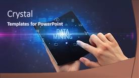  Presentation with data mining - Presentation design consisting of businessman-holding-a-foldable-smartphone background and a navy blue colored foreground