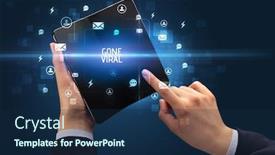  Presentation with smartphone - Slide set consisting of businessman-holding-a-foldable-smartphone background and a navy blue colored foreground