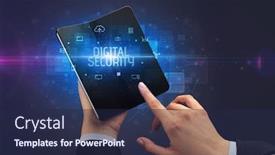  Presentation with cyber - Colorful PPT layouts enhanced with businessman-holding-a-foldable-smartphone backdrop and a navy blue colored foreground