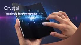  Presentation with cyber security - Beautiful theme featuring businessman-holding-a-foldable-smartphone backdrop and a navy blue colored foreground