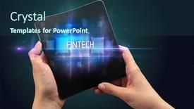  Presentation with new technology - PPT theme consisting of businessman-holding-a-foldable-smartphone background and a ocean colored foreground