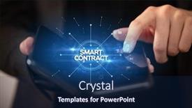  Presentation with smart - Presentation design consisting of businessman-holding-a-foldable-smartphone background and a navy blue colored foreground