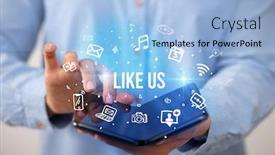  Presentation with social media - Colorful slide set enhanced with businessman-holding-a-foldable-smartphone backdrop and a light blue colored foreground