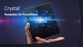  Presentation with surveillance - Slide set having businessman-holding-a-foldable-smartphone background and a ocean colored foreground