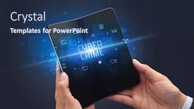  Presentation with cyber crime - Amazing presentation theme having businessman-holding-a-foldable-smartphone backdrop and a ocean colored foreground