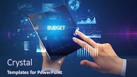  Presentation with budget - Audience pleasing presentation consisting of businessman-holding-a-foldable-smartphone backdrop and a ocean colored foreground