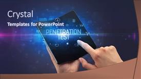  Presentation with cyber security - Beautiful presentation theme featuring businessman-holding-a-foldable-smartphone backdrop and a ocean colored foreground