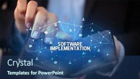  Presentation with new technology - Presentation enhanced with businessman-holding-a-foldable-smartphone background and a ocean colored foreground