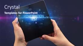  Presentation with cyber security - Theme featuring businessman-holding-a-foldable-smartphone background and a navy blue colored foreground