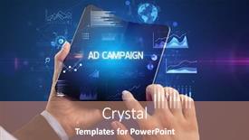  Presentation with campaign - Audience pleasing presentation theme consisting of businessman-holding-a-foldable-smartphone backdrop and a coral colored foreground