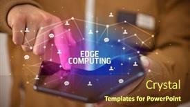  Presentation with new technology - Slide set featuring businessman-holding-a-foldable-smartphone background and a tawny brown colored foreground