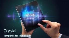  Presentation with virtual technology - Amazing PPT layouts having businessman-holding-a-foldable-smartphone backdrop and a wine colored foreground