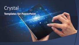  Presentation with data analysis - Slides with businessman-holding-a-foldable-smartphone background and a ocean colored foreground