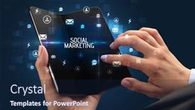  Presentation with social - PPT layouts with businessman-holding-a-foldable-smartphone background and a navy blue colored foreground