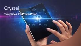  Presentation with cyber security - Audience pleasing PPT layouts consisting of businessman-holding-a-foldable-smartphone backdrop and a ocean colored foreground