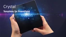  Presentation with data analysis - PPT theme with businessman-holding-a-foldable-smartphone background and a ocean colored foreground