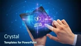  Presentation with high tech technology - Slide deck enhanced with businessman-holding-a-foldable-smartphone background and a ocean colored foreground