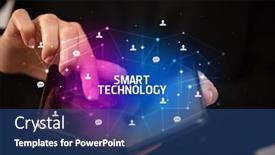  Presentation with new technology - Amazing slide set having businessman-holding-a-foldable-smartphone backdrop and a ocean colored foreground