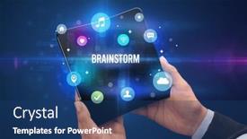  Presentation with smartphone - Slide deck with businessman-holding-a-foldable-smartphone background and a ocean colored foreground