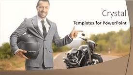 Presentation with road - Theme consisting of businessman-holding-a-helmet and a cream colored foreground