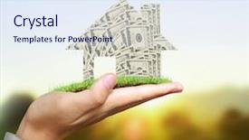  Presentation with house foundation - Audience pleasing PPT theme consisting of businessman holding a house model backdrop and a sky blue colored foreground