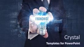  Presentation with franchise - Audience pleasing presentation theme consisting of businessman-holding-a-light-bulb backdrop and a navy blue colored foreground