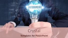  Presentation with business outsourcing - PPT theme with businessman-holding-a-light-bulb background and a lemonade colored foreground