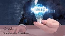  Presentation with franchise - Slide deck enhanced with businessman-holding-a-light-bulb background and a coral colored foreground