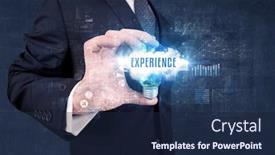 Presentation with business experience - Amazing theme having businessman-holding-a-light-bulb backdrop and a navy blue colored foreground