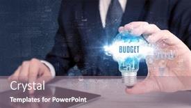  Presentation with budget - Beautiful presentation theme featuring businessman-holding-a-light-bulb backdrop and a gray colored foreground