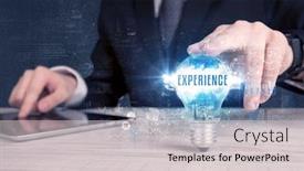  Presentation with business experience - Presentation theme featuring businessman-holding-a-light-bulb background and a light gray colored foreground