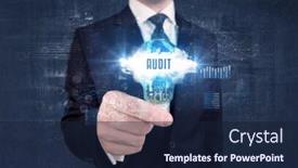  Presentation with audit - Presentation theme enhanced with businessman-holding-a-light-bulb background and a navy blue colored foreground