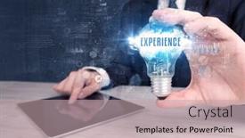  Presentation with business experience - Presentation design featuring businessman-holding-a-light-bulb background and a soft green colored foreground