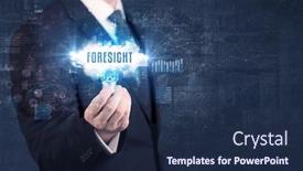  Presentation with foresight - Beautiful PPT theme featuring businessman-holding-a-light-bulb backdrop and a navy blue colored foreground