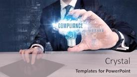  Presentation with compliance - Presentation theme featuring businessman-holding-a-light-bulb background and a light gray colored foreground