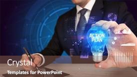  Presentation with light bulb - Cool new presentation with businessman-holding-a-light-bulb backdrop and a tawny brown colored foreground