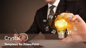  Presentation with light bulb - Audience pleasing PPT theme consisting of businessman-holding-a-light-bulb backdrop and a tawny brown colored foreground