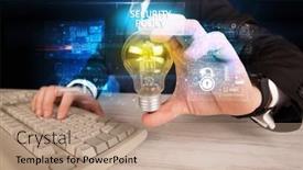  Presentation with light bulb - Slides enhanced with businessman-holding-a-light-bulb background and a coral colored foreground