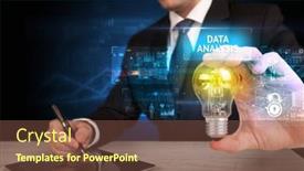  Presentation with light bulb - PPT layouts featuring businessman-holding-a-light-bulb background and a tawny brown colored foreground