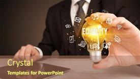  Presentation with light bulb - Slide deck having businessman-holding-a-light-bulb background and a tawny brown colored foreground