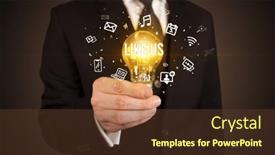  Presentation with social - Slide set enhanced with businessman-holding-a-light-bulb background and a tawny brown colored foreground