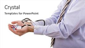  Presentation with elderly holding pills - Presentation theme featuring his hands selective focus background and a white colored foreground