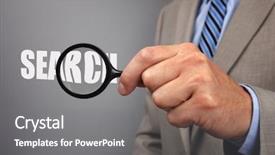  Presentation with blonde holds a magnifying glass - Slides featuring businessman holding a magnifying glass background and a gray colored foreground