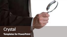  Presentation with blonde holds a magnifying glass - Theme with businessman holding a magnifying glass background and a tawny brown colored foreground