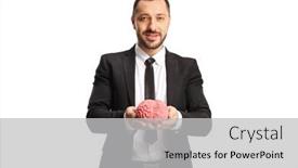  Presentation with human brain - Slide deck consisting of businessman-holding-a-model background and a light gray colored foreground
