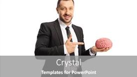  Presentation with human brain - PPT theme featuring businessman-holding-a-model background and a gray colored foreground