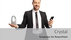  Presentation with padlock - Slide set featuring businessman-holding-a-padlock background and a light gray colored foreground