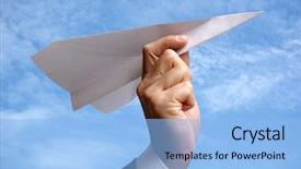  Presentation with launch - Slides with businessman holding a paper plane background and a light blue colored foreground