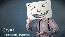  Presentation with paper - Colorful presentation theme enhanced with businessman-holding-a-paper backdrop and a ocean colored foreground